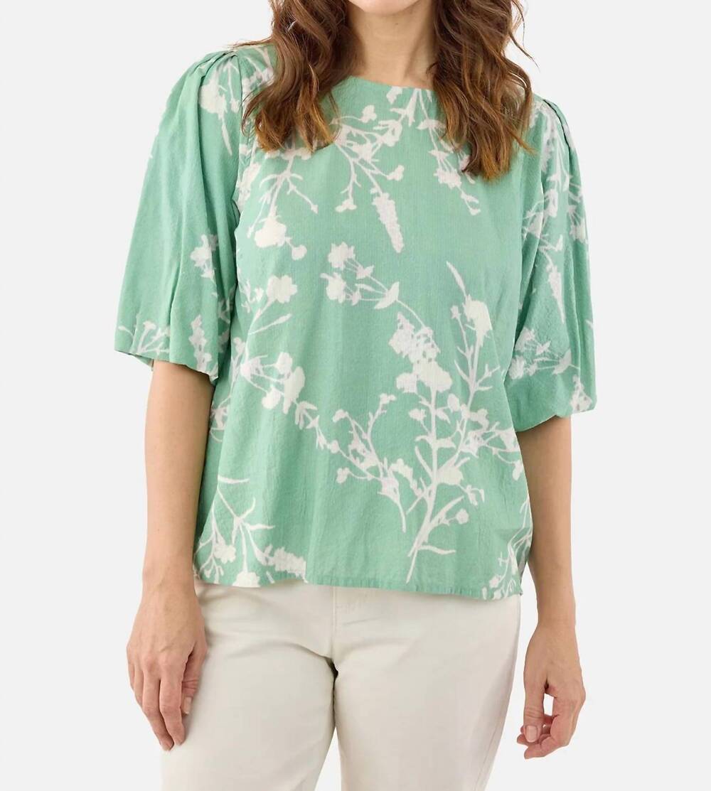 NEW JENSEN printed seersucker blouse in green